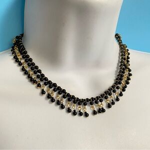 WORTHINGTON Gold & Black Bead Dangles Choker Necklace